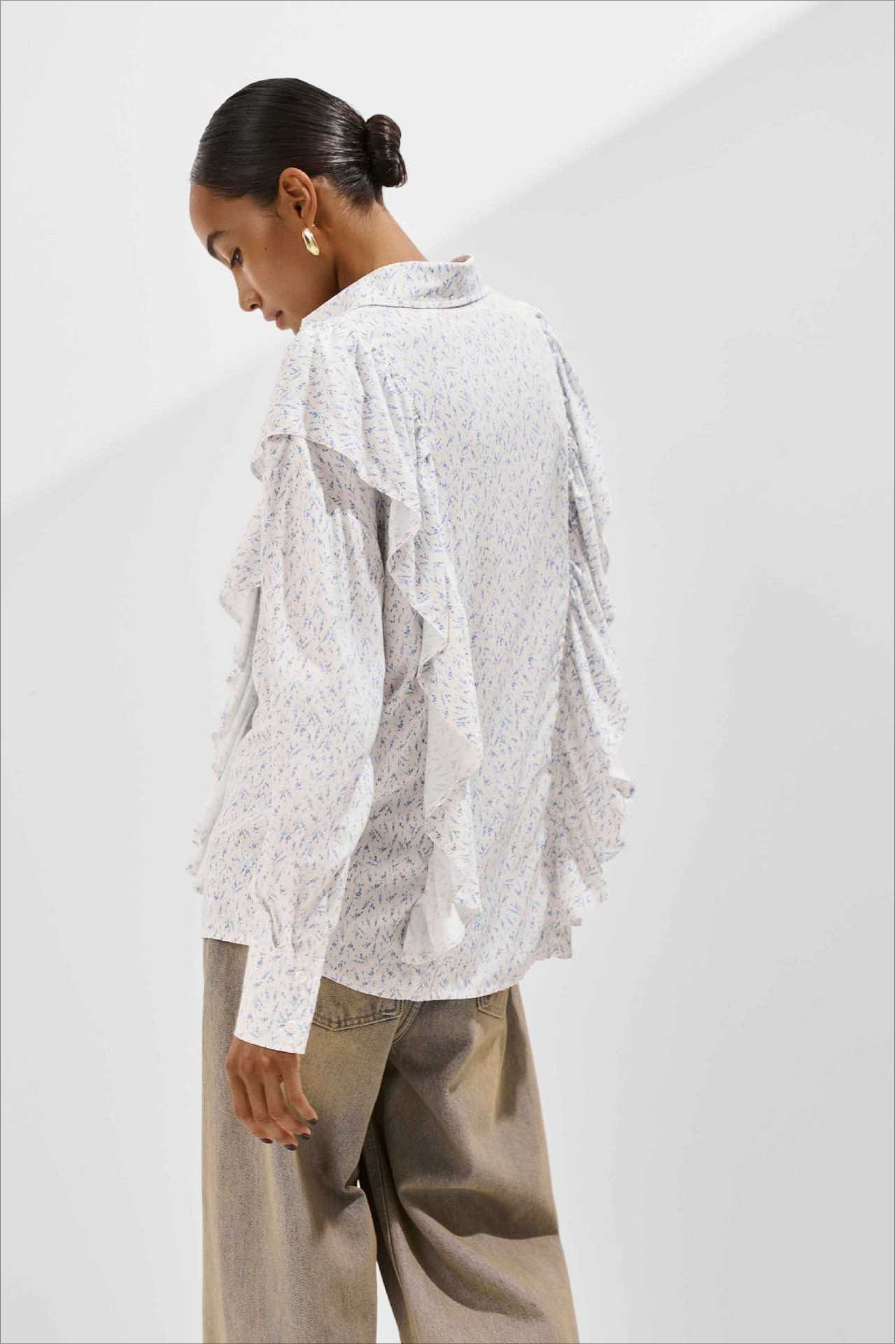 Loose Floral Ruffled Printed Blouse