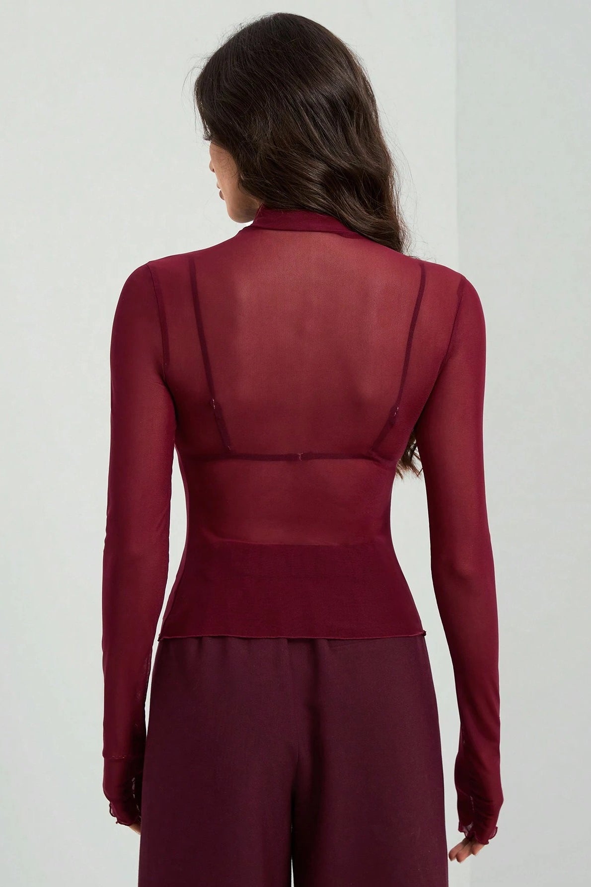 Stand Collar Solid Mesh Slim Fit Long Sleeve Tee