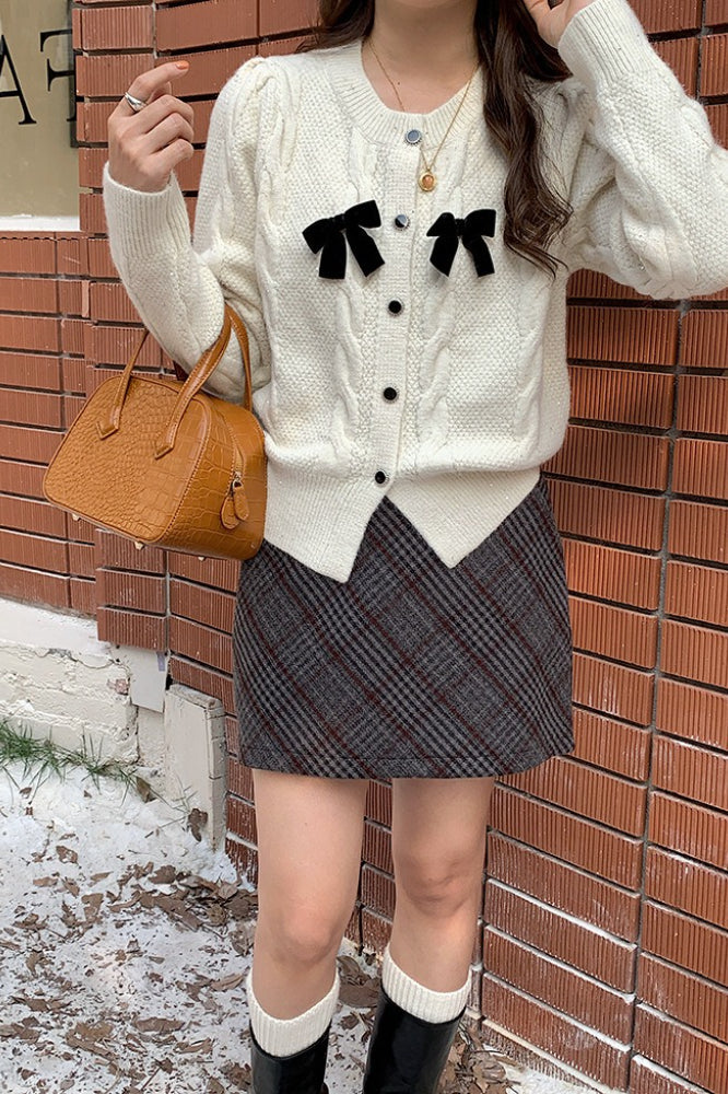 Cardigan a coste con fiocco scintillante