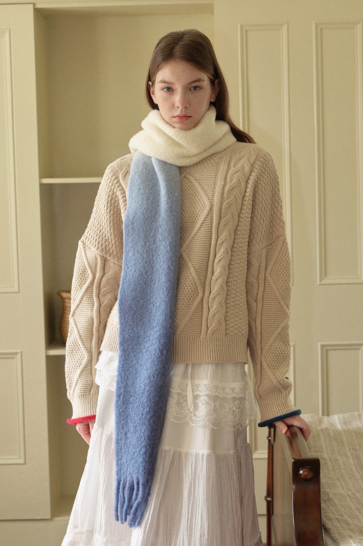 40% Wool Blend Contrast Color Tie-Dye Gradient Scarf