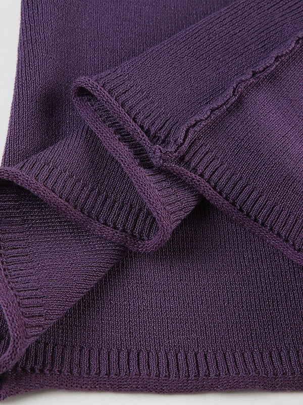 T-shirt à manches longues en tricot à col en V profond côtelé