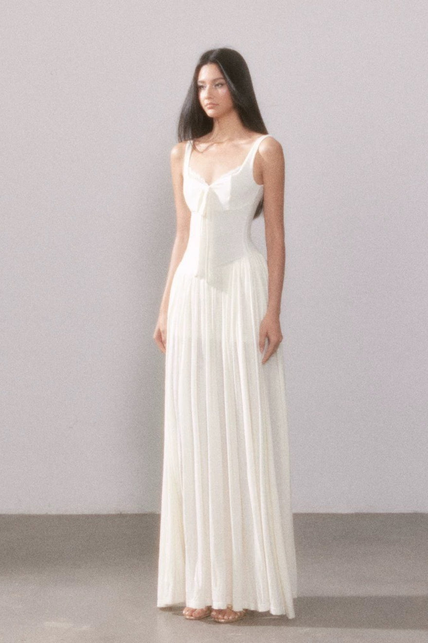 Spitzenstrick-Trägertop mit Schlitz, fließendes Maxikleid