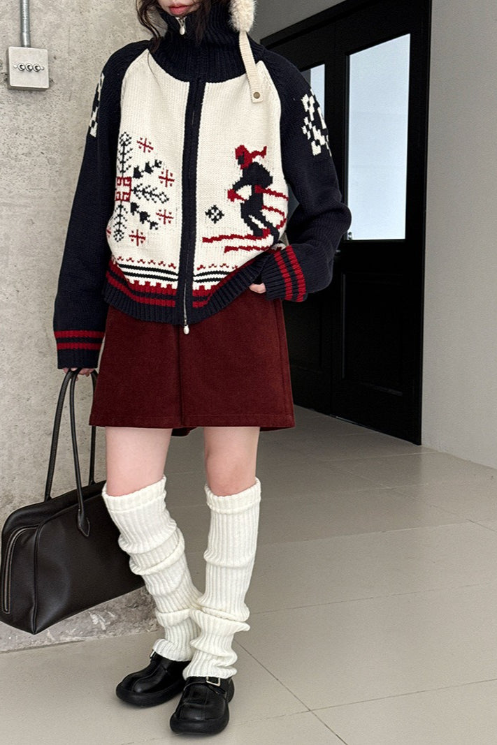 Retro dvojitý svetr na zip