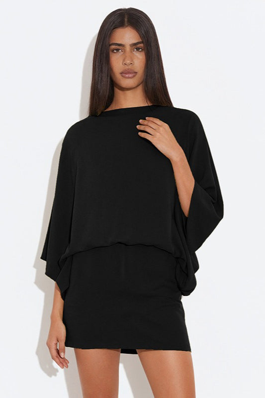 Chic Back Deep V Cowl Neck Loose Mini Dress