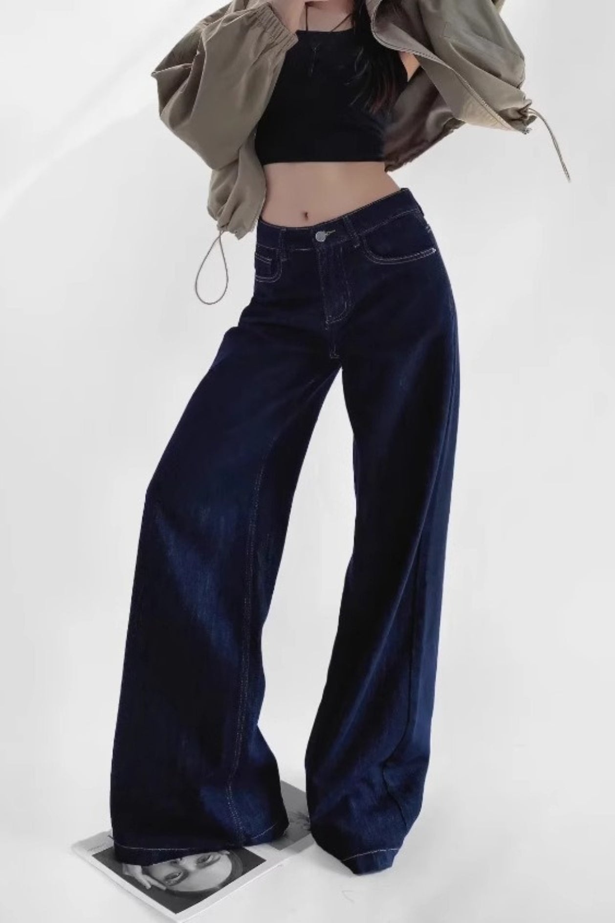 Raw Denim High Waist Loose Straight Floor Jeans