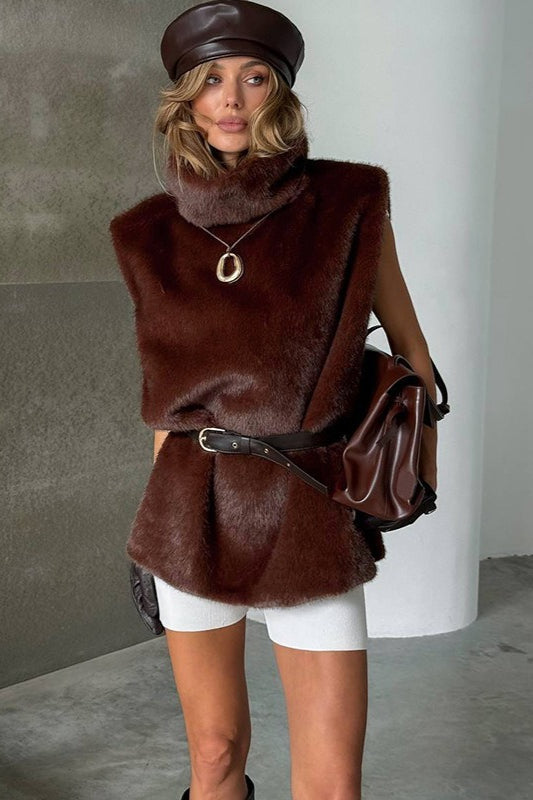 Solider Rollkragen Flauschige Ärmellose Weste