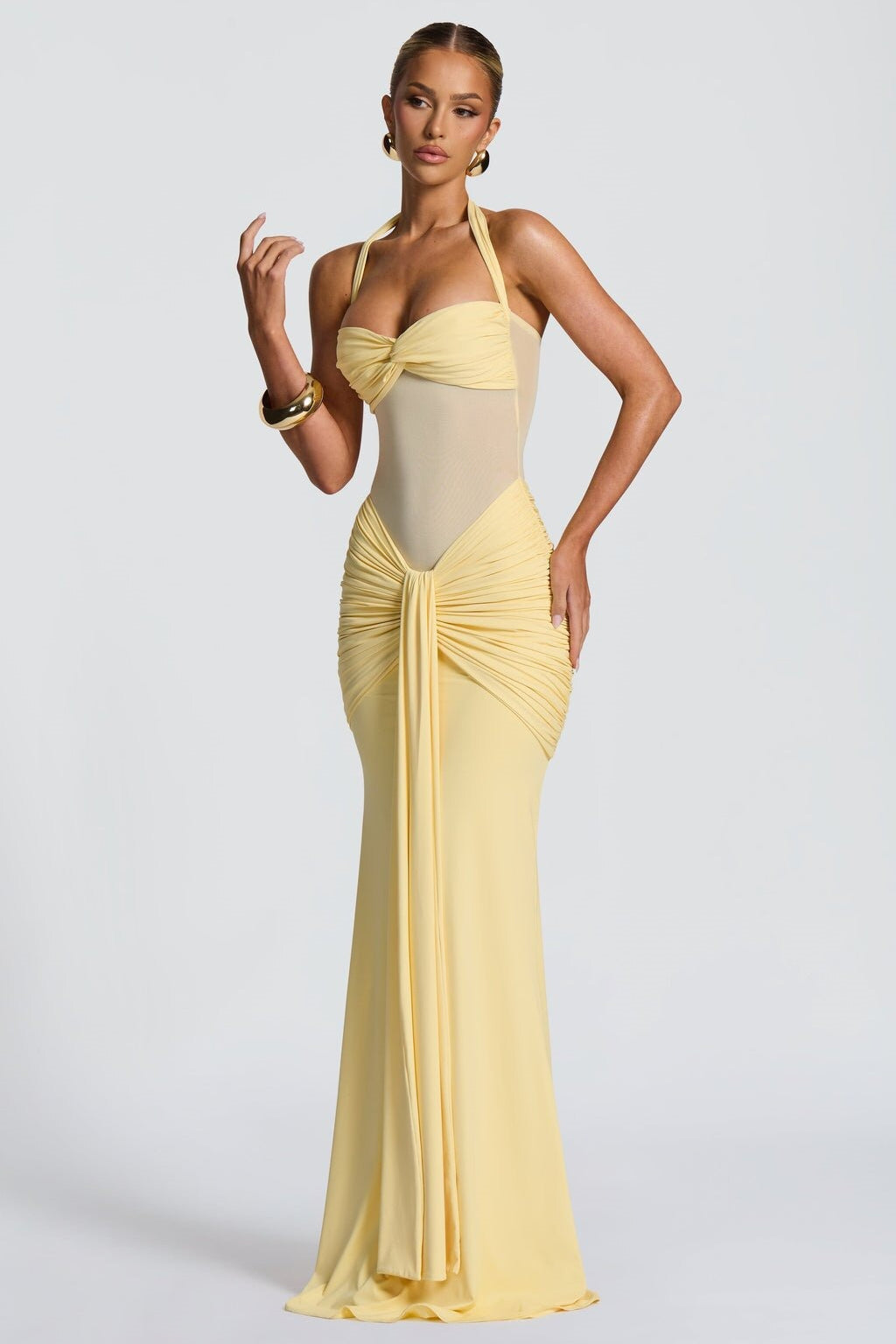 Tie Strap Mesh Maxi Party Dress