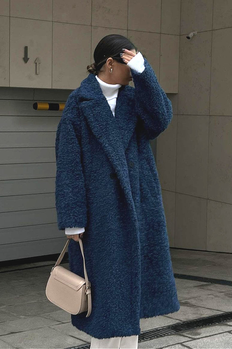 Eleganter Büro-Revers Plüsch Mantel mit langen Ärmeln