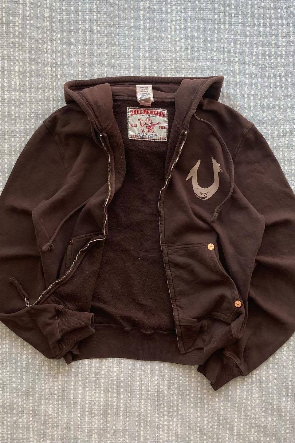 Vintage grafická mikina s nýtovaným zipem