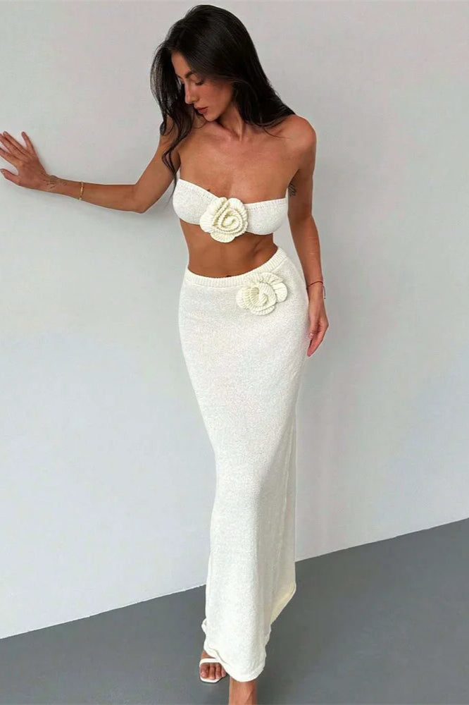 Pletené květinové šité trubkové šaty v bohémském stylu