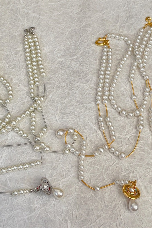 Collier Saturne à trois rangs avec pampilles Perle Brisée