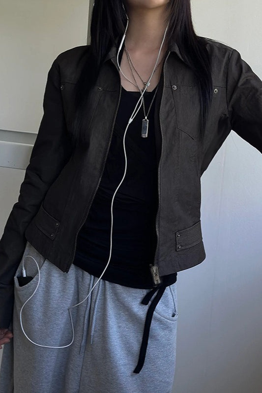 Chaqueta de trabajo de color sólido con cierre de cremallera