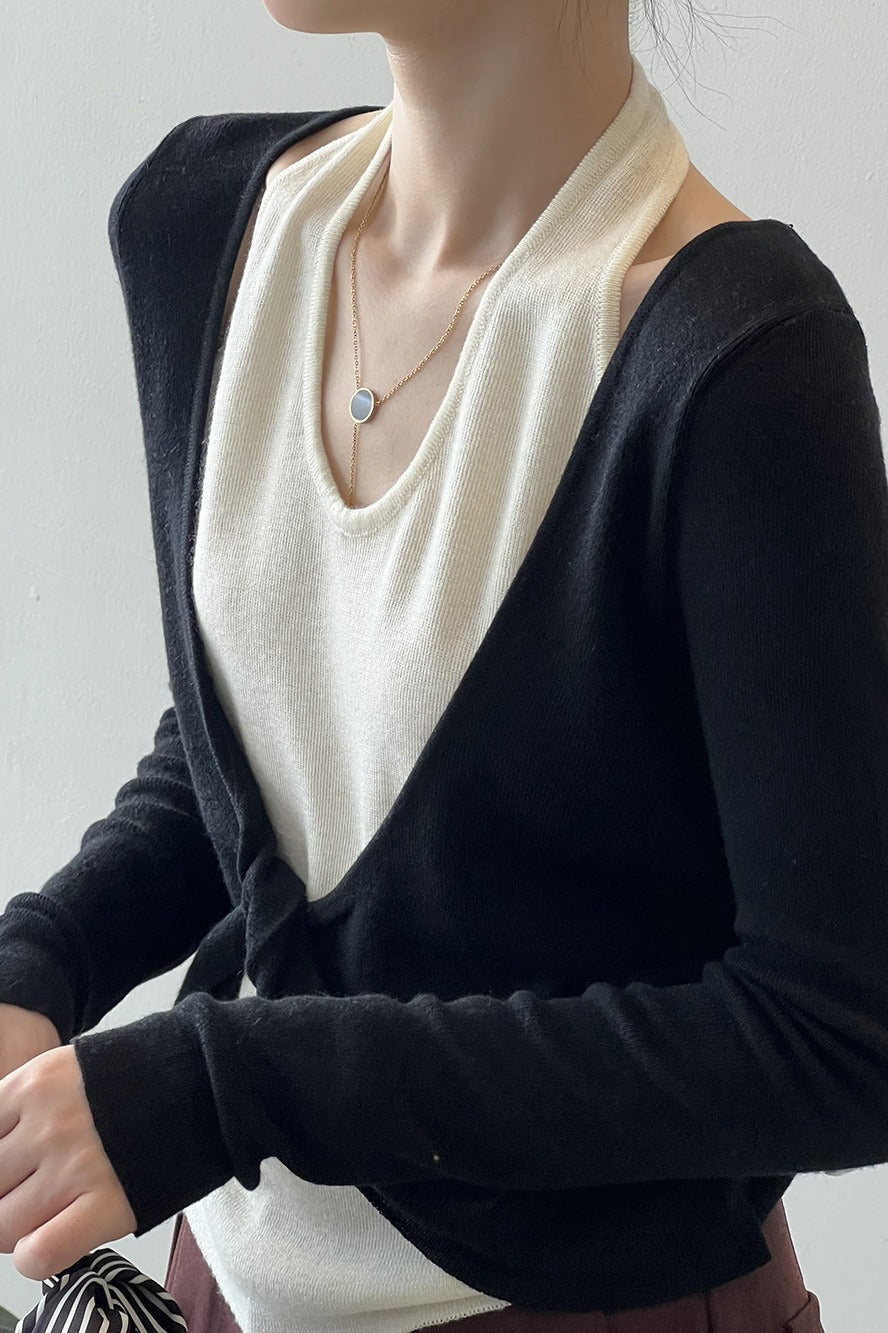 Dlouhé tričko s vrstveným patchworkovým halterem a dlouhým rukávem