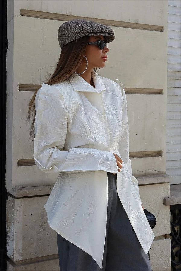 Solid Collared Tie Waist Split Blouse