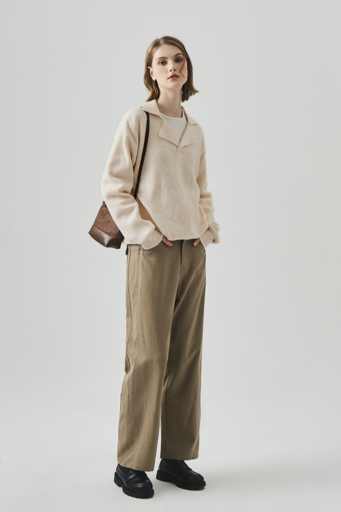 Oversized Lazy V-Neck Long-Sleeve Knit Top