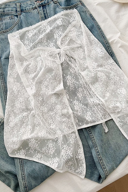 Weißer Spitzen-Schürzenrock mit Bindeband Vielseitiger Halber Rock