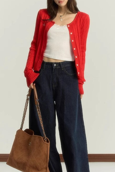 Cardigan corto lavorato a maglia color marrone scuro