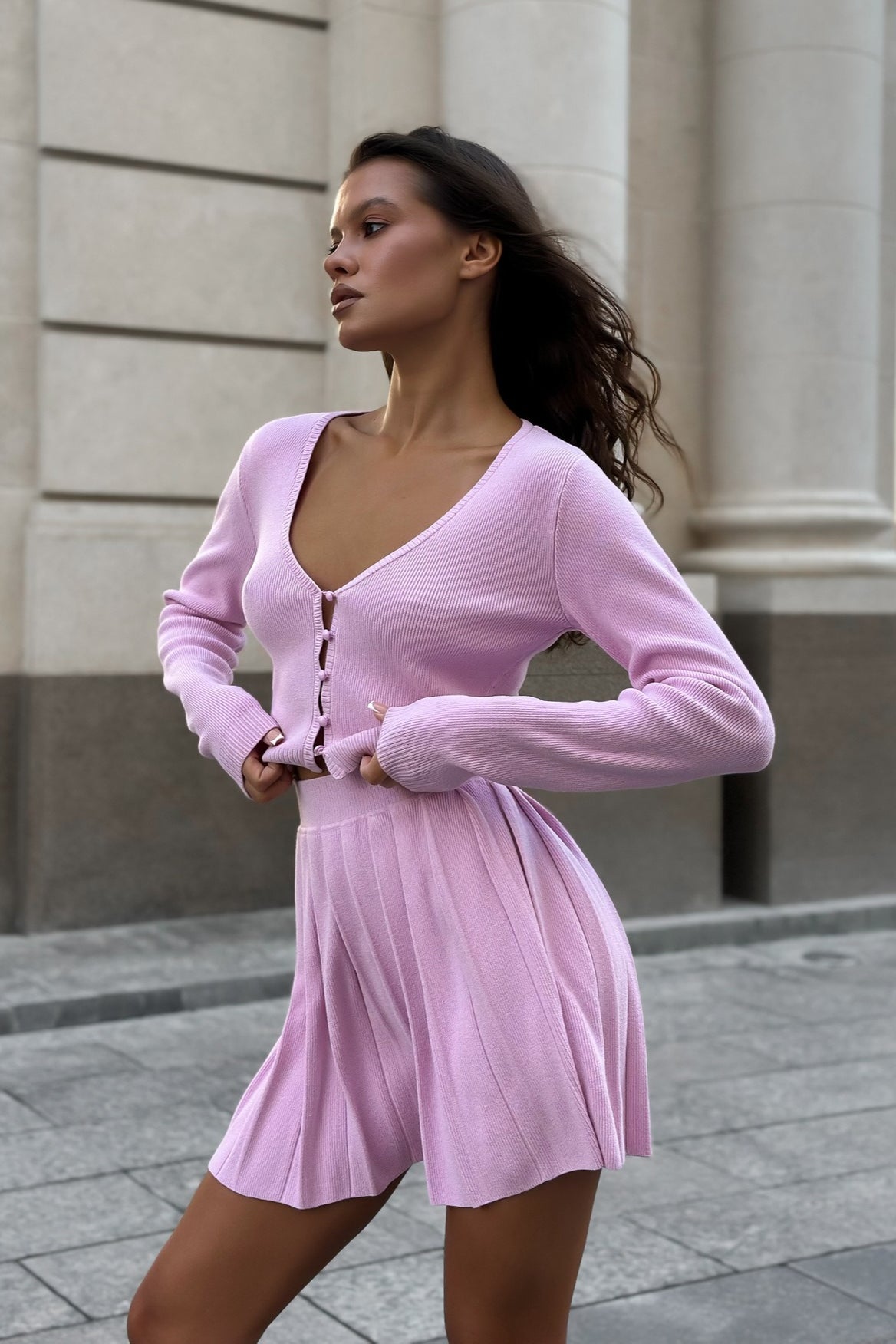 Sexy Knit Crop Top Two Piece Skirt Set