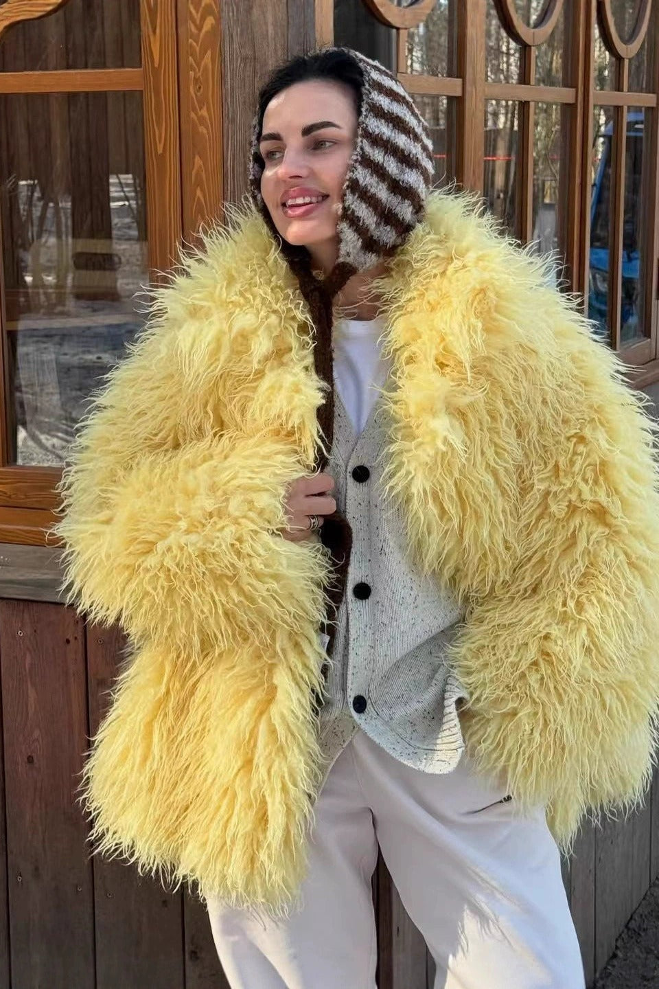 Plüschiger Kunstpelz Verdickter Warmer Lockerer Mantel