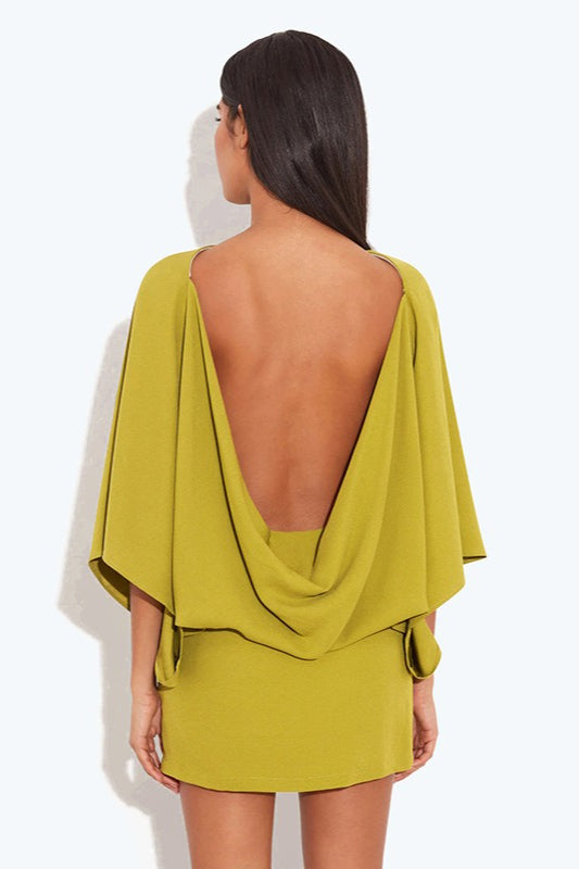 Chic Back Deep V Cowl Neck Loose Mini Dress