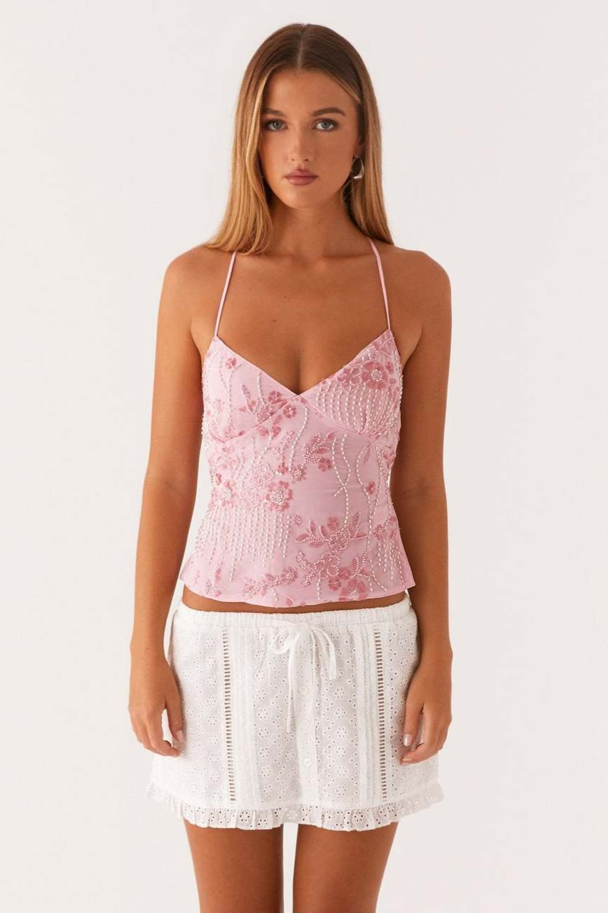 Beaded Exquisite Heavy Work One-Piece Cami Top