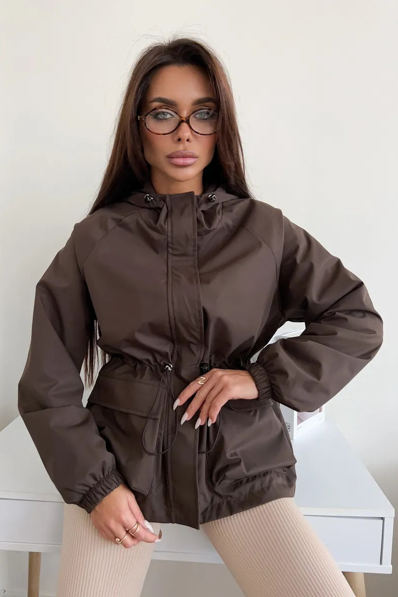 Waterproof Hooded Drawstring Loose Casual Outdoor Hiking Jacket