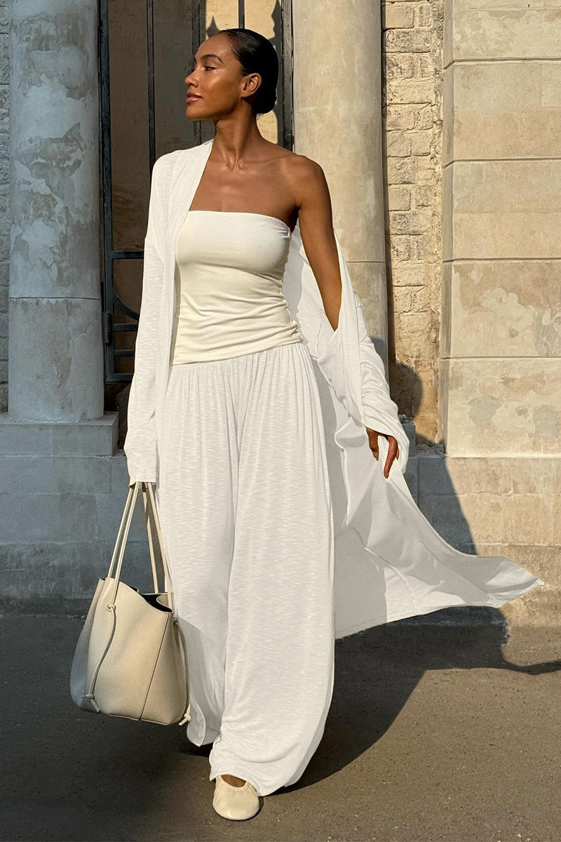 Ensemble décontracté deux pièces : cardigan long avec pantalon lanterne