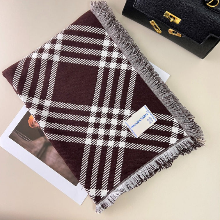 Classic Checkered Wool Blend Scarf