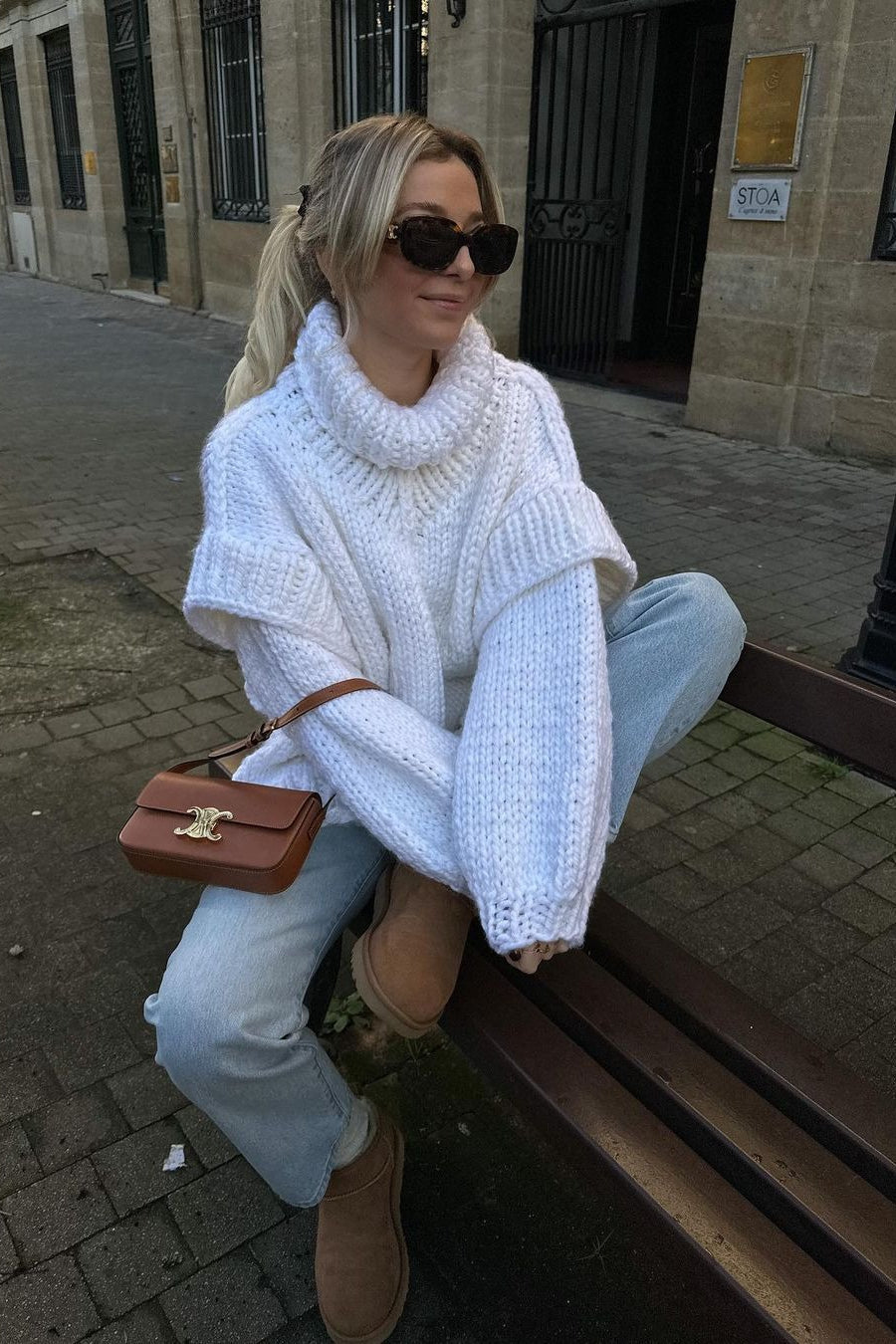 Solid Patchwork Chunky Fluffy Turtleneck Sweater