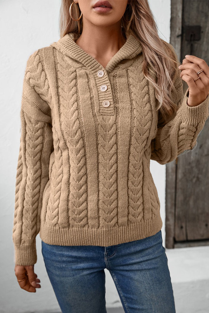 Maglione spesso caldo con cappuccio e bottoni frontali a tinta unita d'epoca