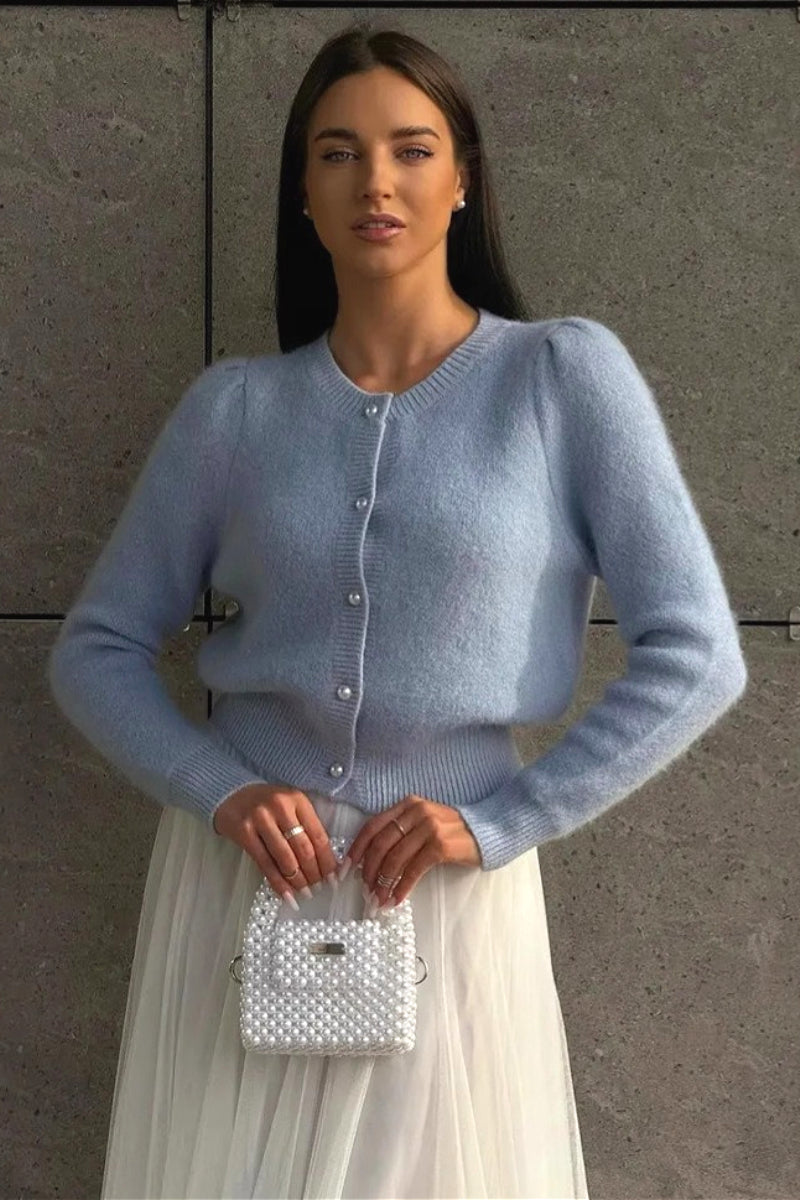 Cárdigan de punto de manga larga relajado y minimalista sólido