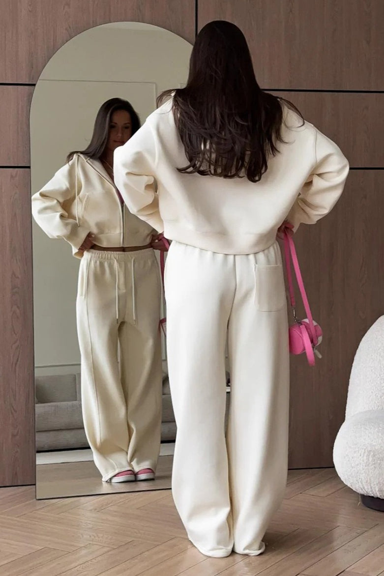 Zipper Hoodie Long Sleeve Wide Leg Pants Two Piece Set