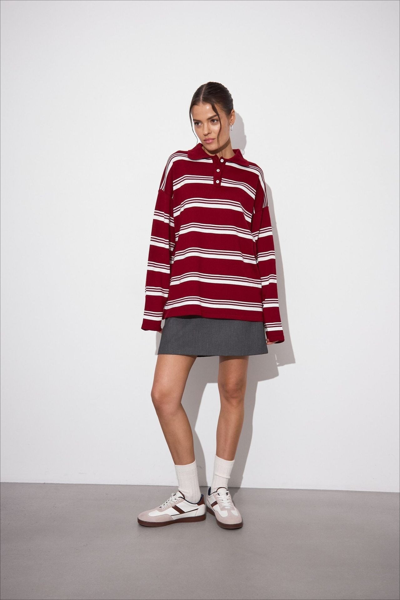 Blouse rayée à manches longues avec col décontracté