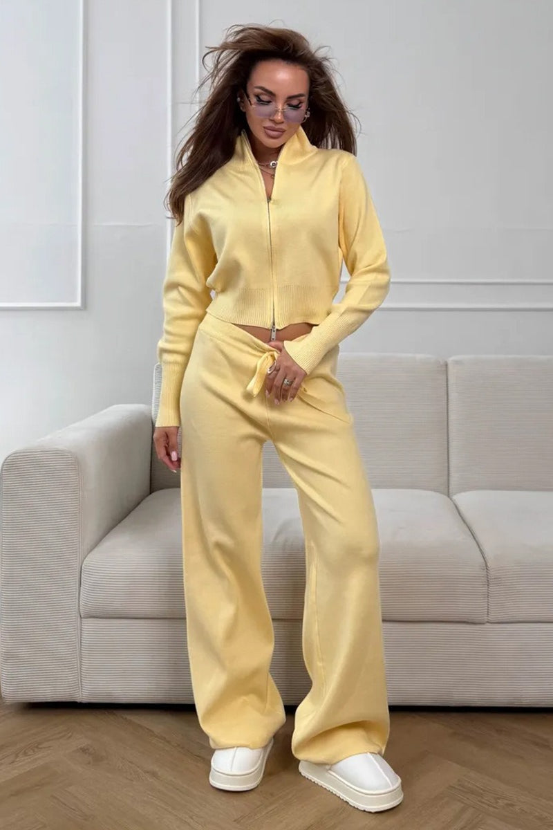 Two-Way Zipper Fitted Knit Commuter Two Piece Set