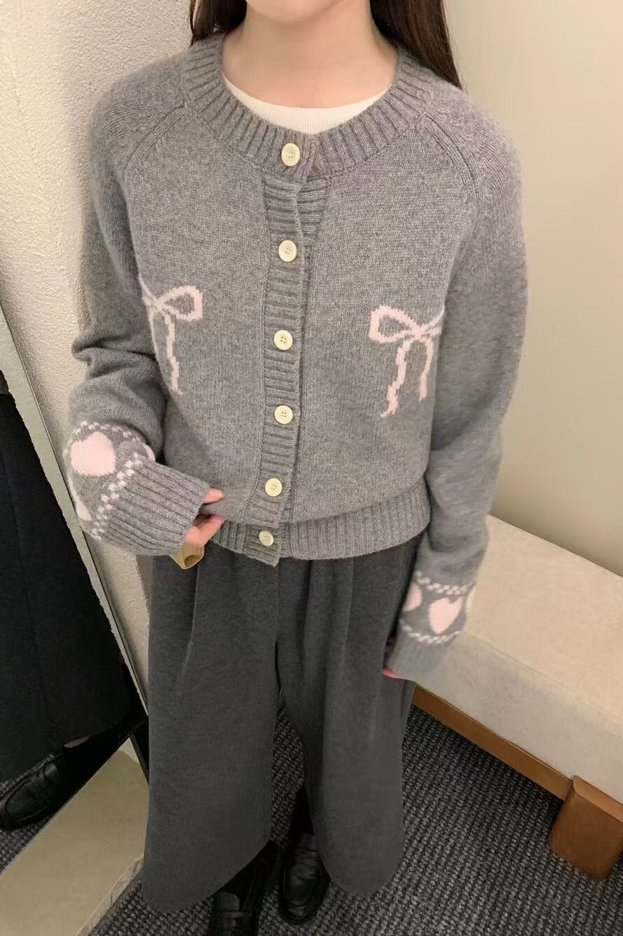 Volný střih kardigan s mašlí vpředu