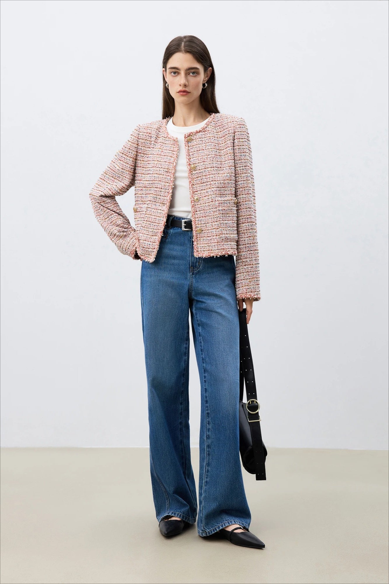 Round Neck Tweed Blend Jacket