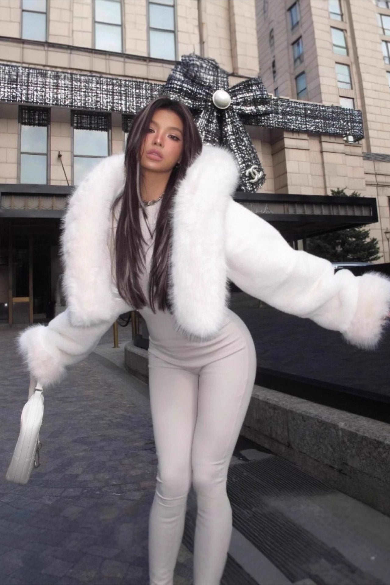 Einfarbiger Plüschwarmer Kurzer Kapuzenmantel