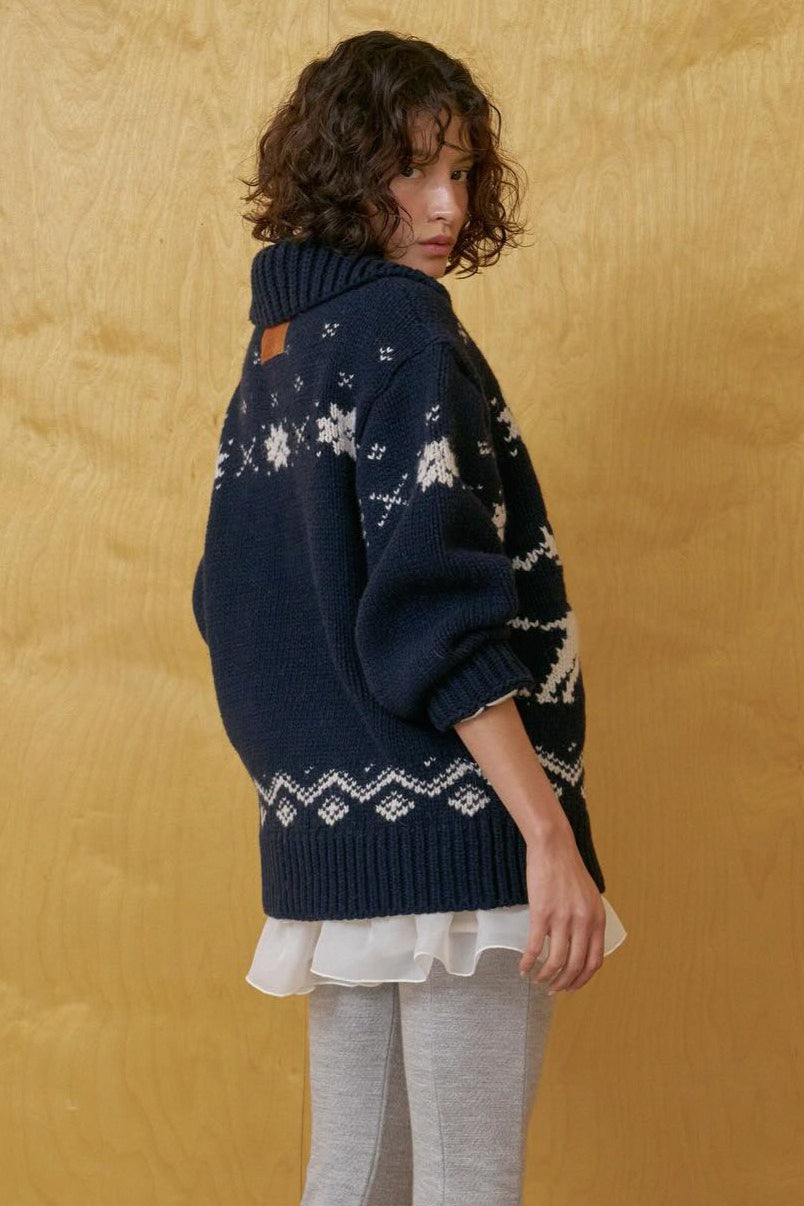 Fair-Isle-Kontrast Rentierkragen Pullover