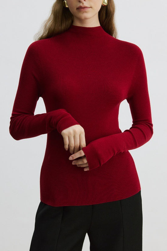 Solid Color Washable Wool Turtleneck Long Sleeve Tee