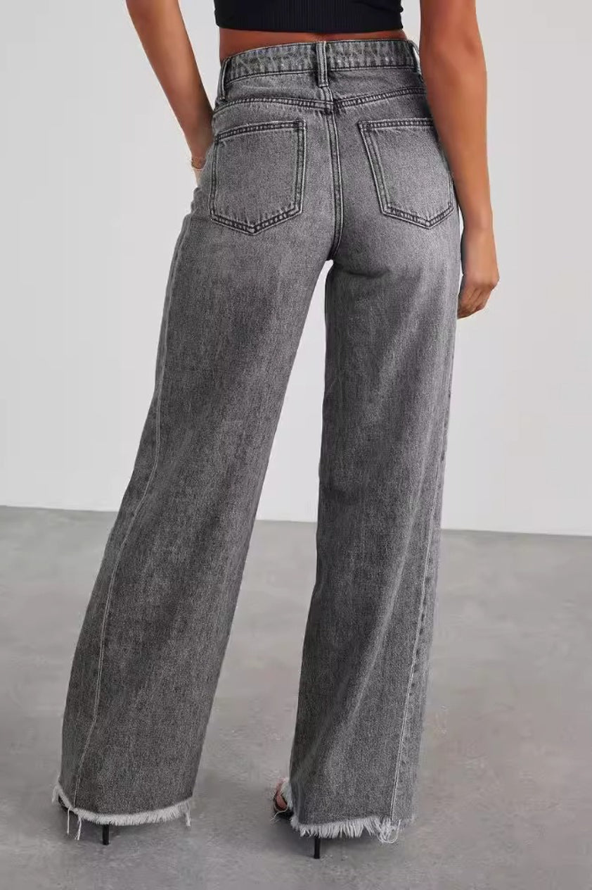 Jean large lavé minimaliste uni