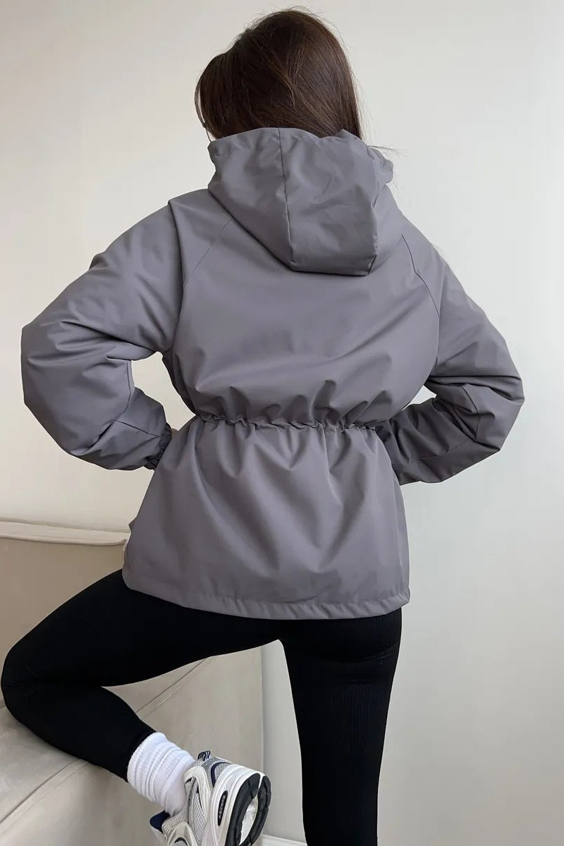 Waterproof Hooded Drawstring Loose Casual Outdoor Hiking Jacket
