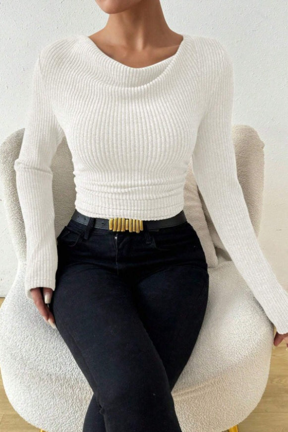 Tričko s dlouhým rukávem, úzké, s řaseným límcem na krku