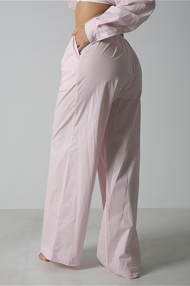 Lehké pruhované elastické volné kalhoty