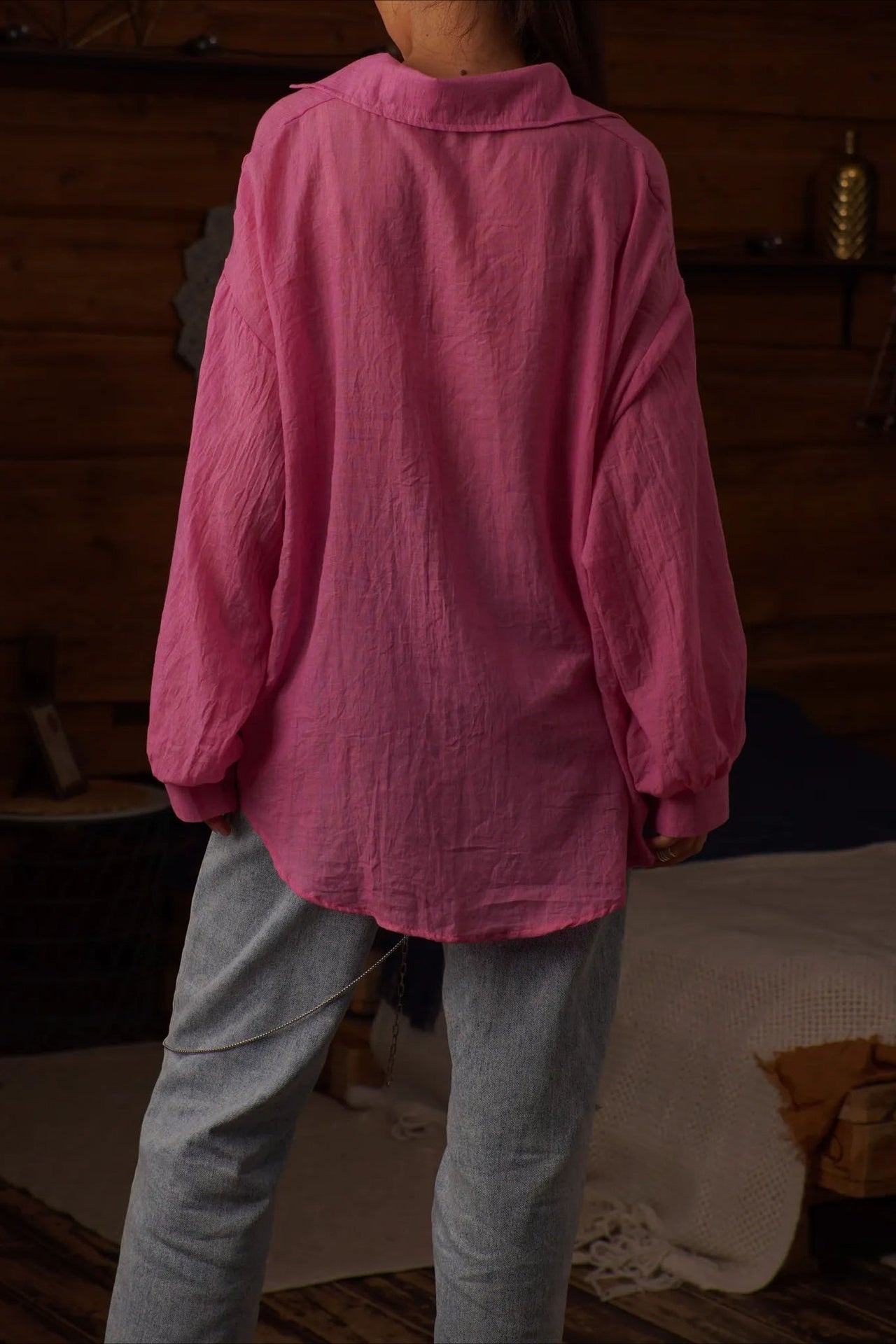 Blusa Casual Chic de Manga Longa e Cor Sólida