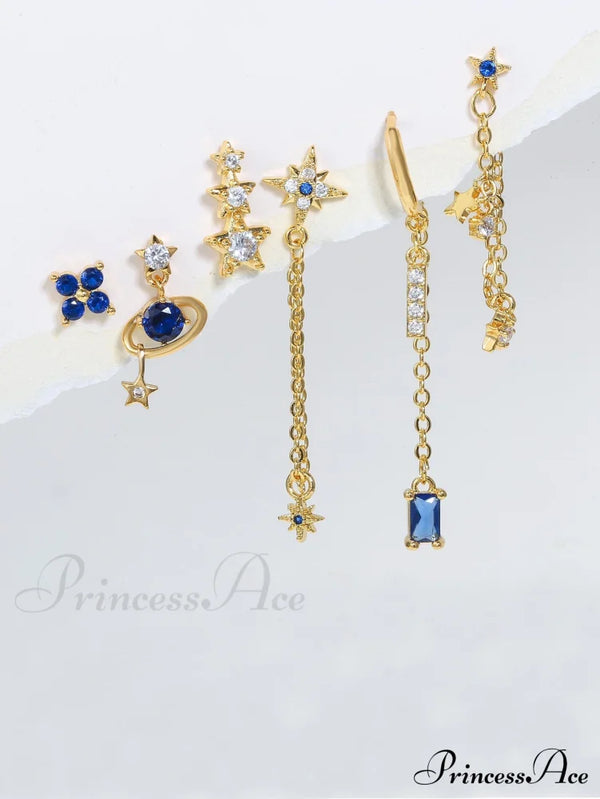 6pcs/set Cubic Zirconia Decor Earrings