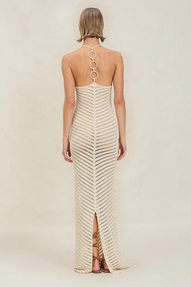 Vestido ajustado de punto con cuerpo hueco y cintura alta estilo bohemio