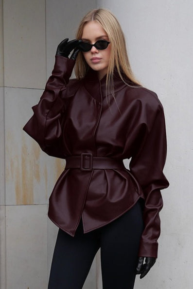 Lederjacke mit Stehkragen und Trenchcoat-Stil