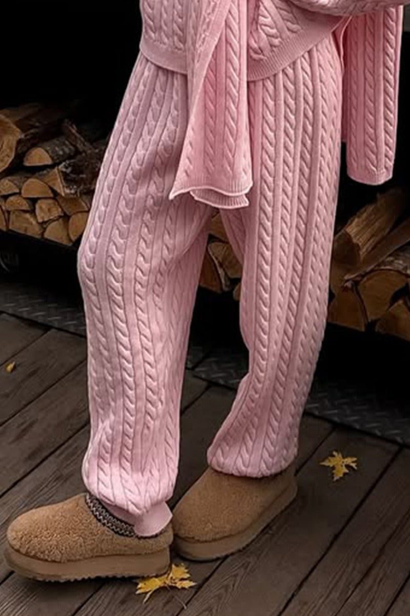Solid Cable Knit Cozy Cuffed Ankle Pants