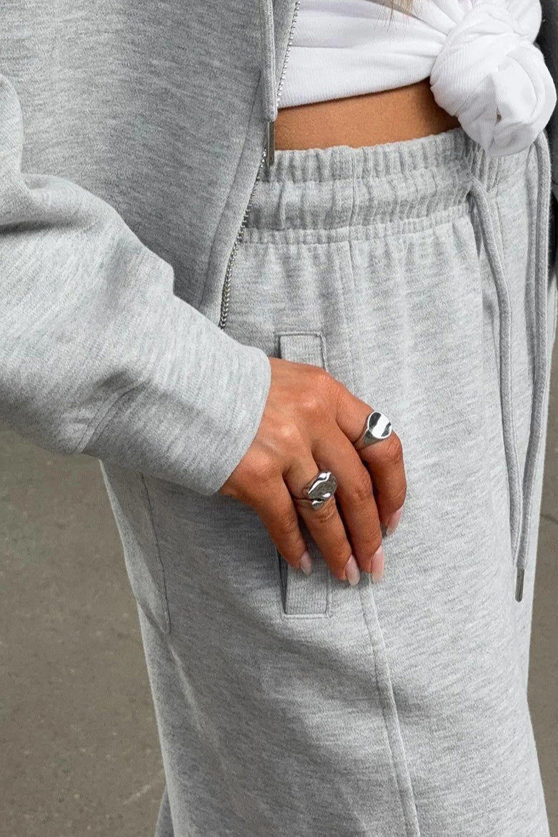 Zipper Hoodie Long Sleeve Wide Leg Pants Two Piece Set