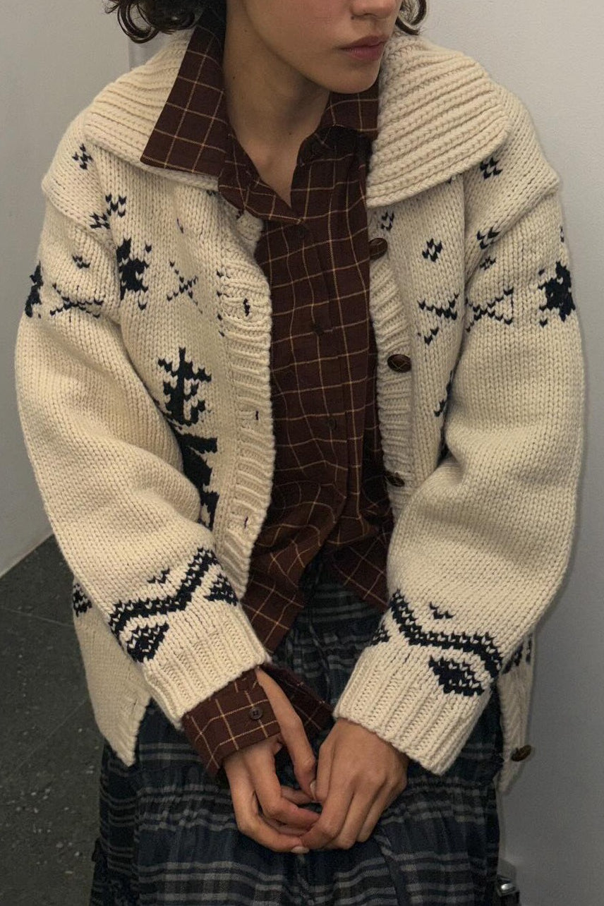 Fair-Isle-Kontrast Rentierkragen Pullover